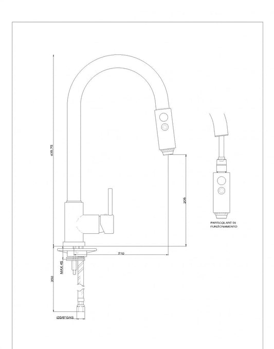MISCELATORE LAVELLO MOLLY1115 CANNA TUBO DOCCETTA ESTRAIBILE MADE IN ITALY