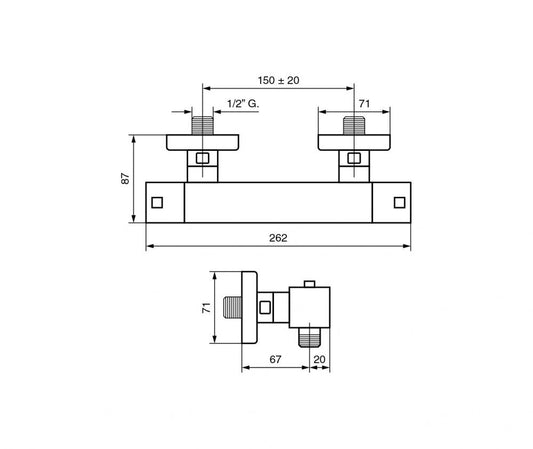 MISCELATORE TERMOSTATICO ESTERNO DOCCIA QUADRATO MADE IN ITALY