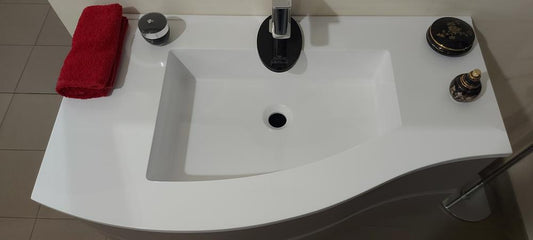 MOBILE BAGNO FLEX 04 CM.91 LACCATO CANAPA OPACO 2 CASSETTI CURVI SX E SPECCHIO