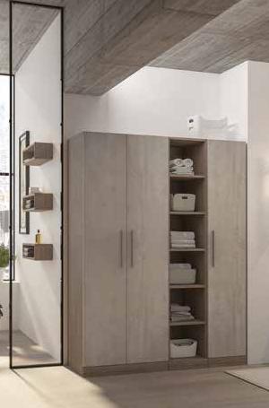 MOBILE COLONNA CON CESTONI ESTRAIBILI VANO PORTASCOPE APPENDIABITI E RIPIANI cm.140 ROVERE TRANCHE' SCURO E CEMENTO