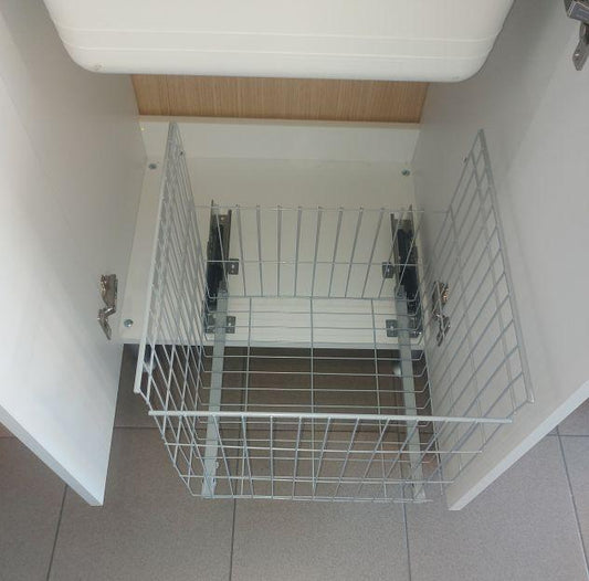 MOBILE LAVATOIO VASCA RESISTENTE ACIDI CM.60X50 LADY BIANCO CON CESTO BIANCHERIA ESTRAIBILE E ASSE IN LEGNO