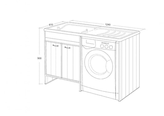 MOBILE PVC LAVATOIO CON COPRILAVATRICE CM.124X60 2 ANTE COMPATTA