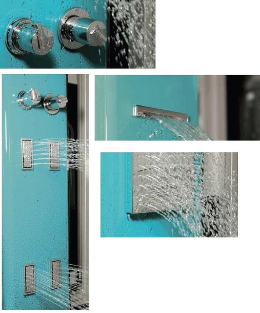 PANNELLO DOCCIA AQUASTAR VERDE ACQUA IDROMASSAGGIO-TERMOSTATICO-CASCATA