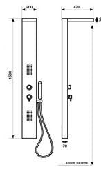 PANNELLO DOCCIA LOS ANGELES ALLUMINIO NERO OPACO MISCELATORE E CASCATA ALTA GAMMA