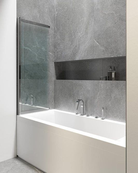 PANNELLO SOPRA VASCA 2 ANTE PIEGHEVOLI SCORREVOLI CM 113 H 150 CROMO CRISTALLO TRASPARENTE SP 5MM ANTICALCARE