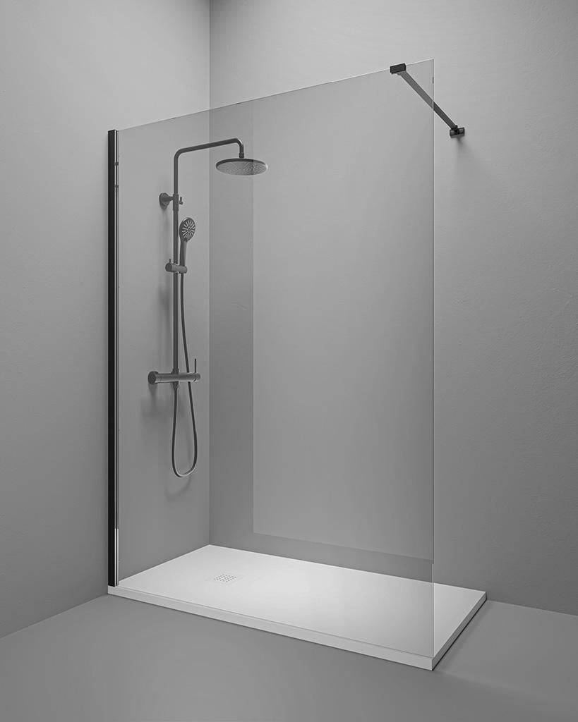 PARATIA DOCCIA WALK IN 120X200 NERO MATT CRISTALLO SP 6MM ANTICALCARE)