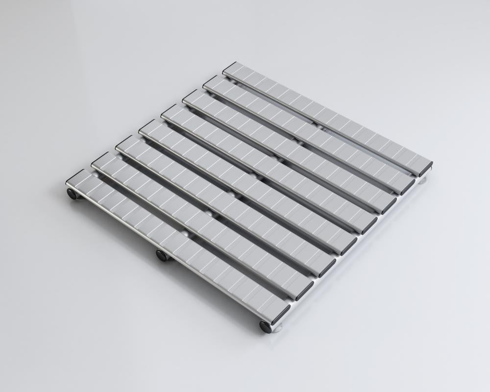 PEDANA DOCCIA ALLUMINIO ARGENTO SATINATO ANTISCIVOLO QUADRATA CM.70X70X4,5H.