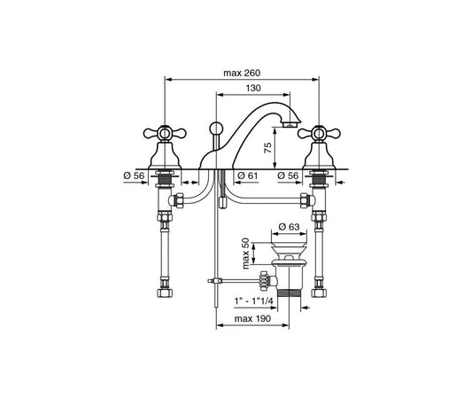 RUBINETTO 3 FORI LAVABO CROMO DECO CLASSIC VITONE CERAMICO MADE IN ITALY