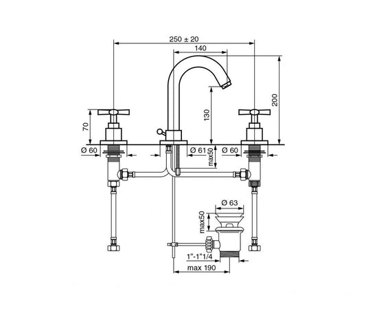 RUBINETTO 3 FORI LAVABO CROMO SPIRIT NEW VITONE CERAMICO MADE IN ITALY