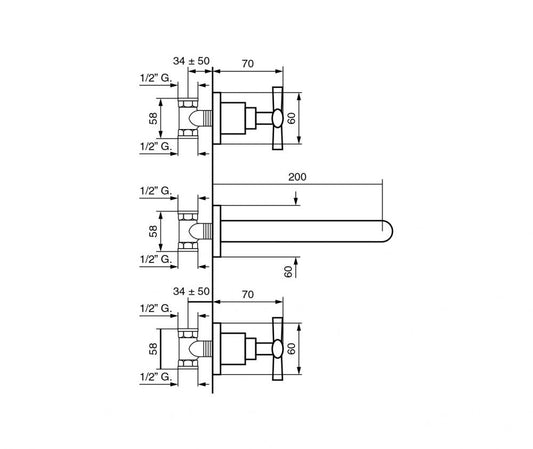 RUBINETTO INCASSO A MURO LAVABO CROMO SPIRIT NEW VITONE CERAMICO MADE IN ITALY