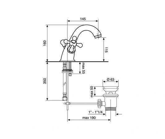 RUBINETTO MONOF LAVABO CROMO DECO CLASSIC VITONE CERAMICO MADE IN ITALY