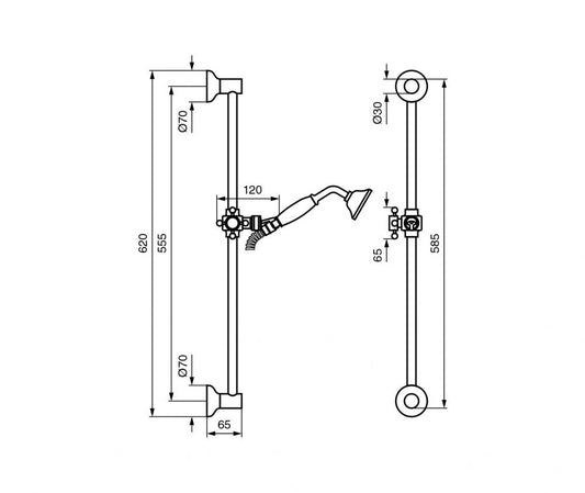SALISCENDI IN OTTONE CROMATO DECO CON FLESSIBILE E DOCCETTA MADE IN ITALY