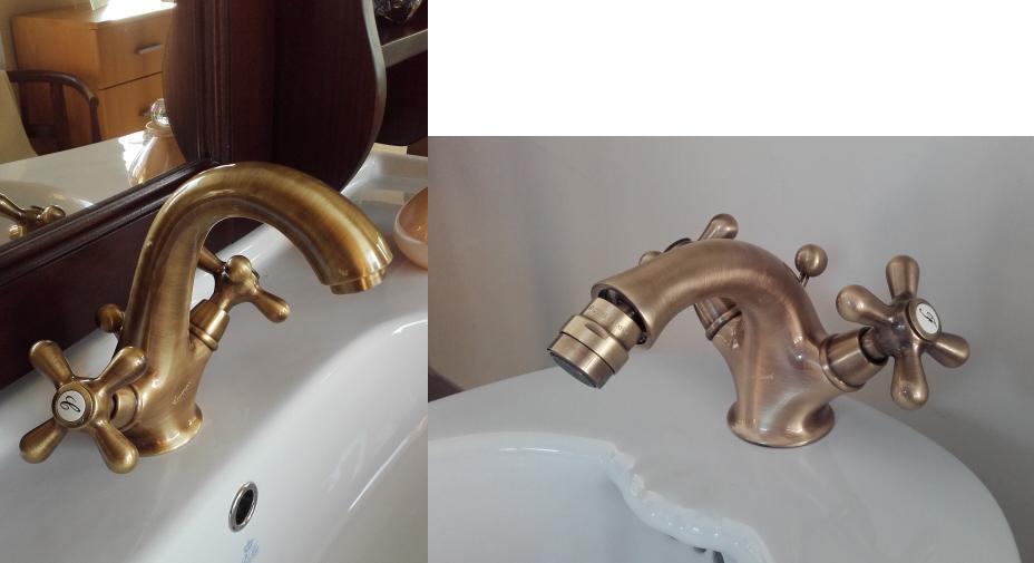 SET COMPLETO RUBINETTI MONOFORO LAVABO E BIDET DECO' CLASSIC FINITURA BRONZO MADE IN ITALY