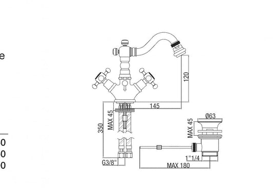 SET RUBINETTI MONOFORO CANNA GIREVOLE OLD LAVABO E BIDET DUETTO CROMO MADE ITALY