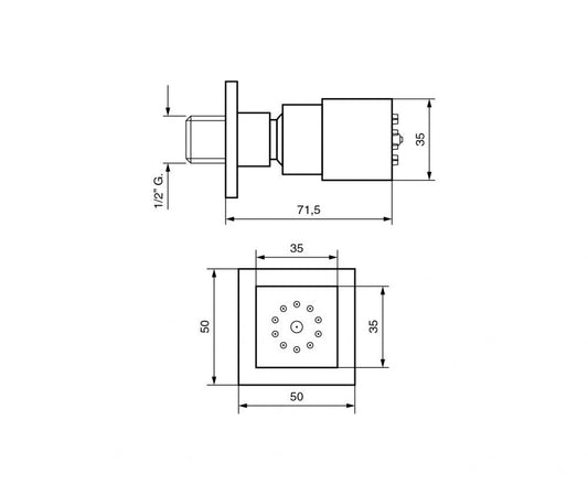 SOFFIONE DOCCIA LATERALE QUADRO MM 33X33 ORIENTABILE ANTICALCARE C00672 MADE IN ITALY