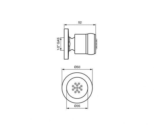 SOFFIONE DOCCIA LATERALE TONDO DIAM. MM 35 ORIENTABILE ANTICALCARE C06644 MADE IN ITALY
