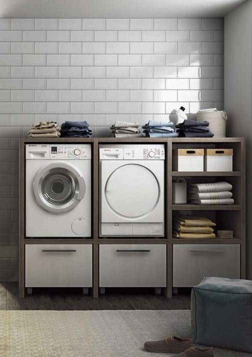 STRUTTURA UL10 PORTALAVATRICE ASCIUGATRICE cm.195 TRANCHE' ROVERE BIANCO - SCURO