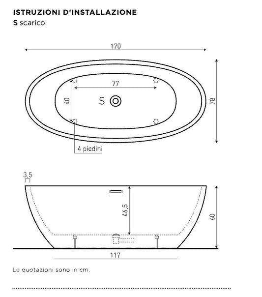 VASCA FREE-STANDING IN ACRILICO AMBRA OVALE 170X78