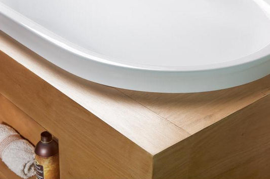 VASCA FREE-STANDING IN ACRILICO COMODA OVALE 180X80 CON PANNELLI LEGNO