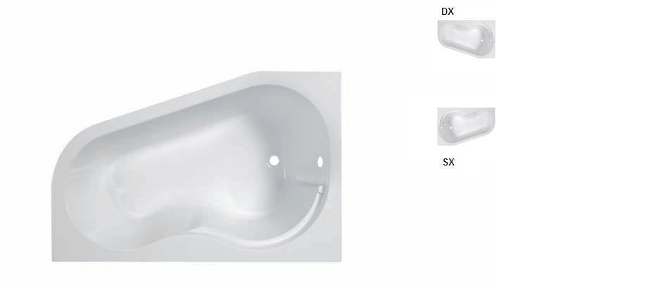 VASCA GUSCIO ANGOLARE ASIMMETRICA WAP CM.150X100 BIANCA DA INCASSO O MURARE DX O SX