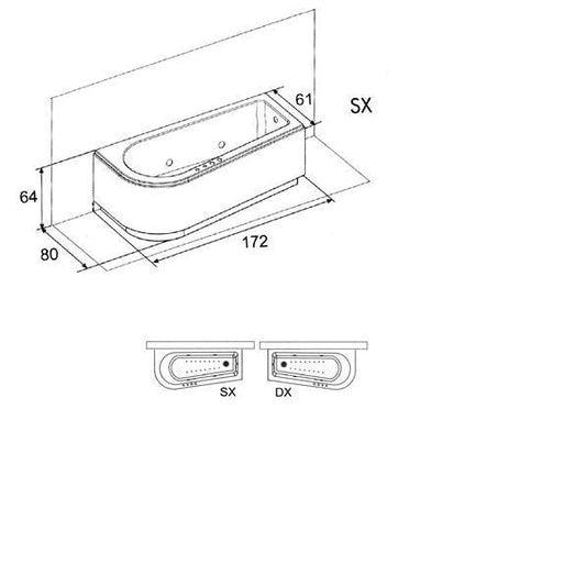 VASCA SALVASPAZIO PROFONDITA' 61 172X81/61 VERSIONE CON TELAIO E PANNELLO