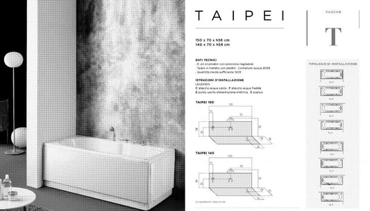 VASCA TAIPEI 150X70 COMPLETA DI TELAIO 2 PANNELLI E RUBINETTERIA BORDO VASCA