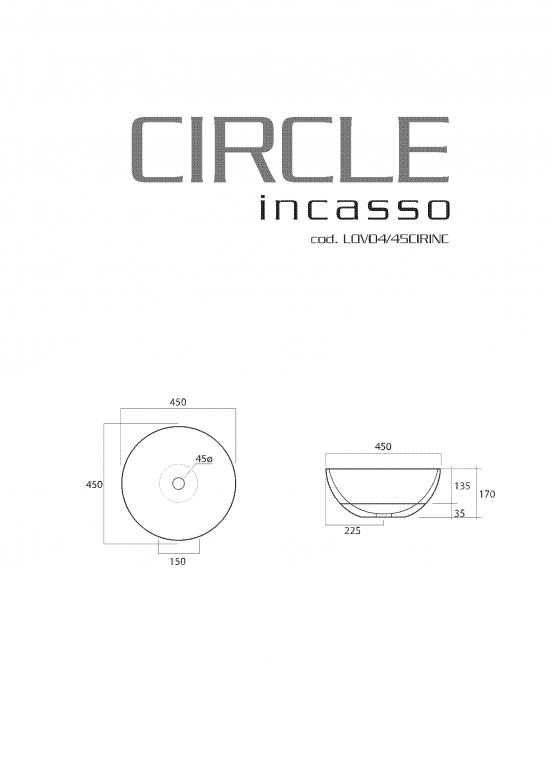 LAVABO DA INCASSO CIRCLE TONDO cm.45 h.13,5/17 CERAMICA BIANCA