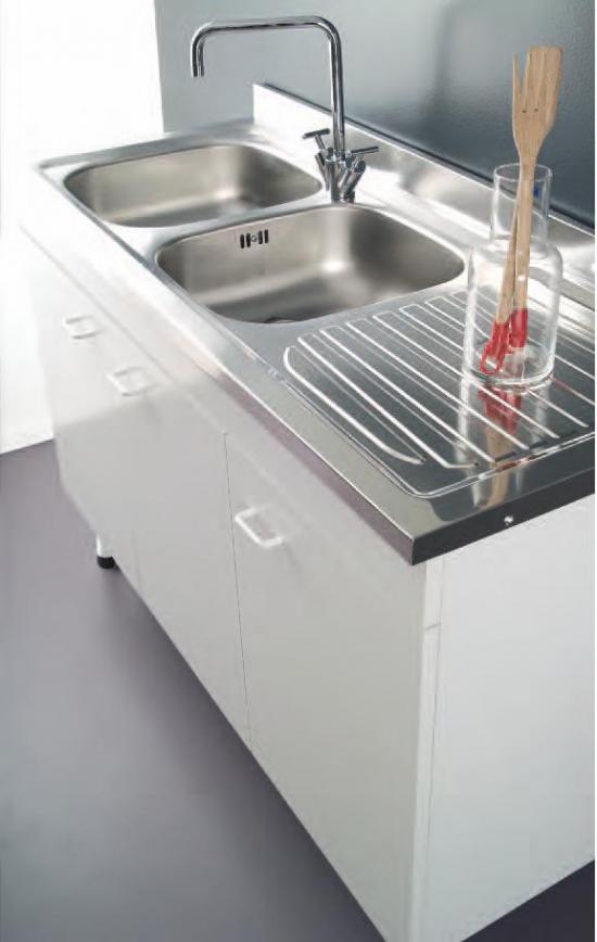 LAVELLO INOX 120X60 CON MOBILE 3 ANTE LADY BIANCO CON PENSILE E SCOLAPIATTI