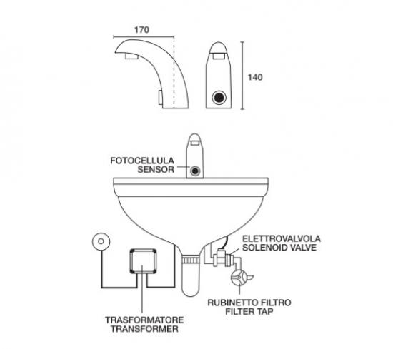 MISCELATORE LAVABO ELETTRONICO FOTOCELLULA CROMO ALIMENTAZIONE 220V TREMOLADA 8002