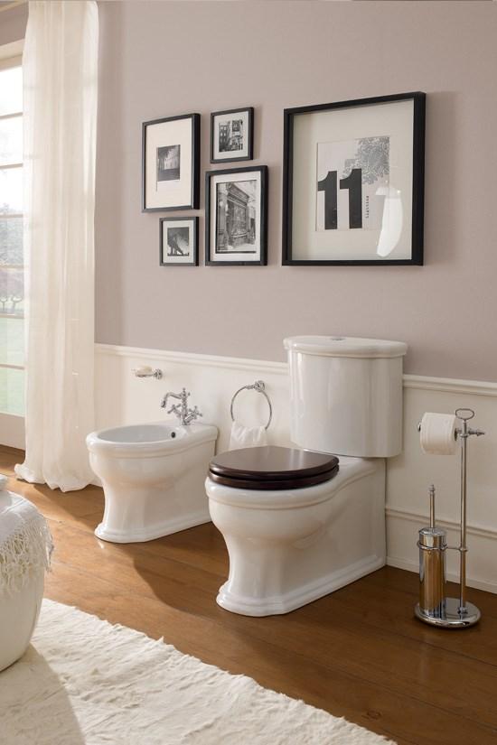 SANITARI A TERRA FILO MURO CLASSICI CASTELLANA WC MONOBLOCCO+SEDILE WOOD+BIDET