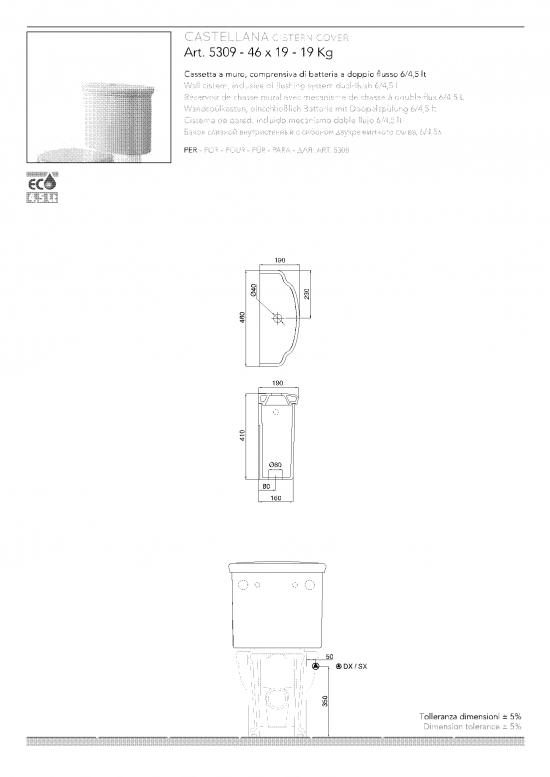 SANITARI A TERRA FILO MURO CLASSICI CASTELLANA WC MONOBLOCCO+SEDILE WOOD+BIDET