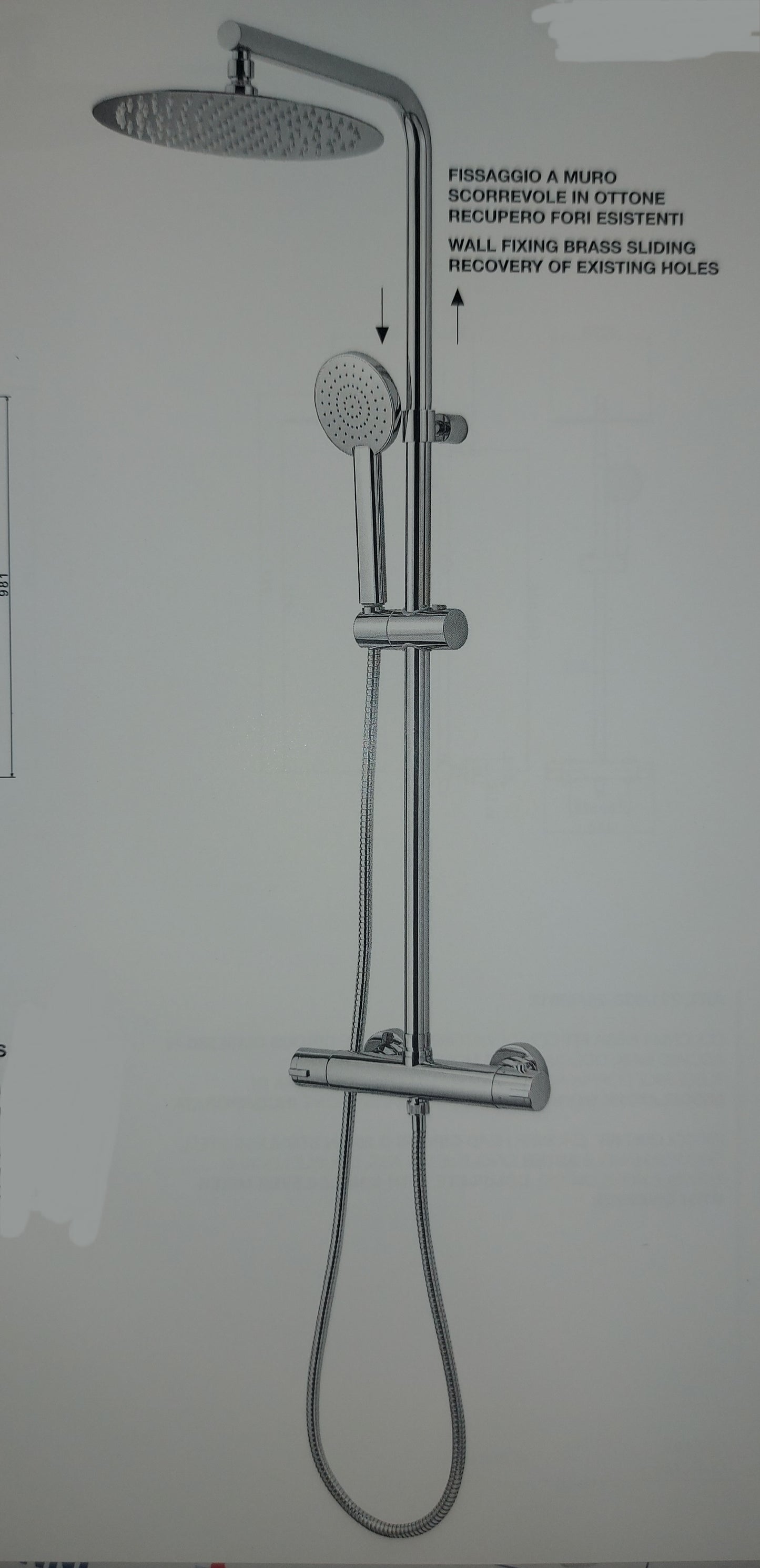 COLONNA DOCCIA 791 TERMOSTATICA CON FISSAGGIO A MURO REGOLABILE OTTONE CROMATO MADE IN ITALY