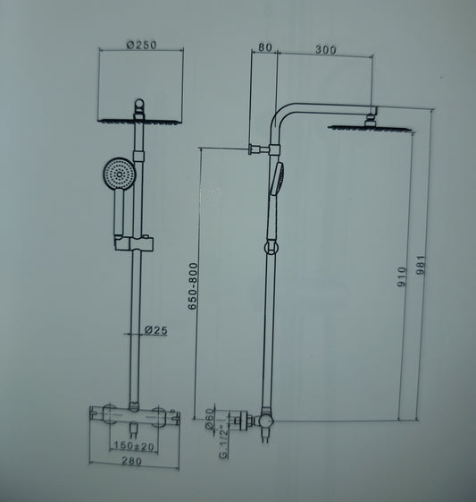 COLONNA DOCCIA 791 TERMOSTATICA CON FISSAGGIO A MURO REGOLABILE OTTONE CROMATO MADE IN ITALY