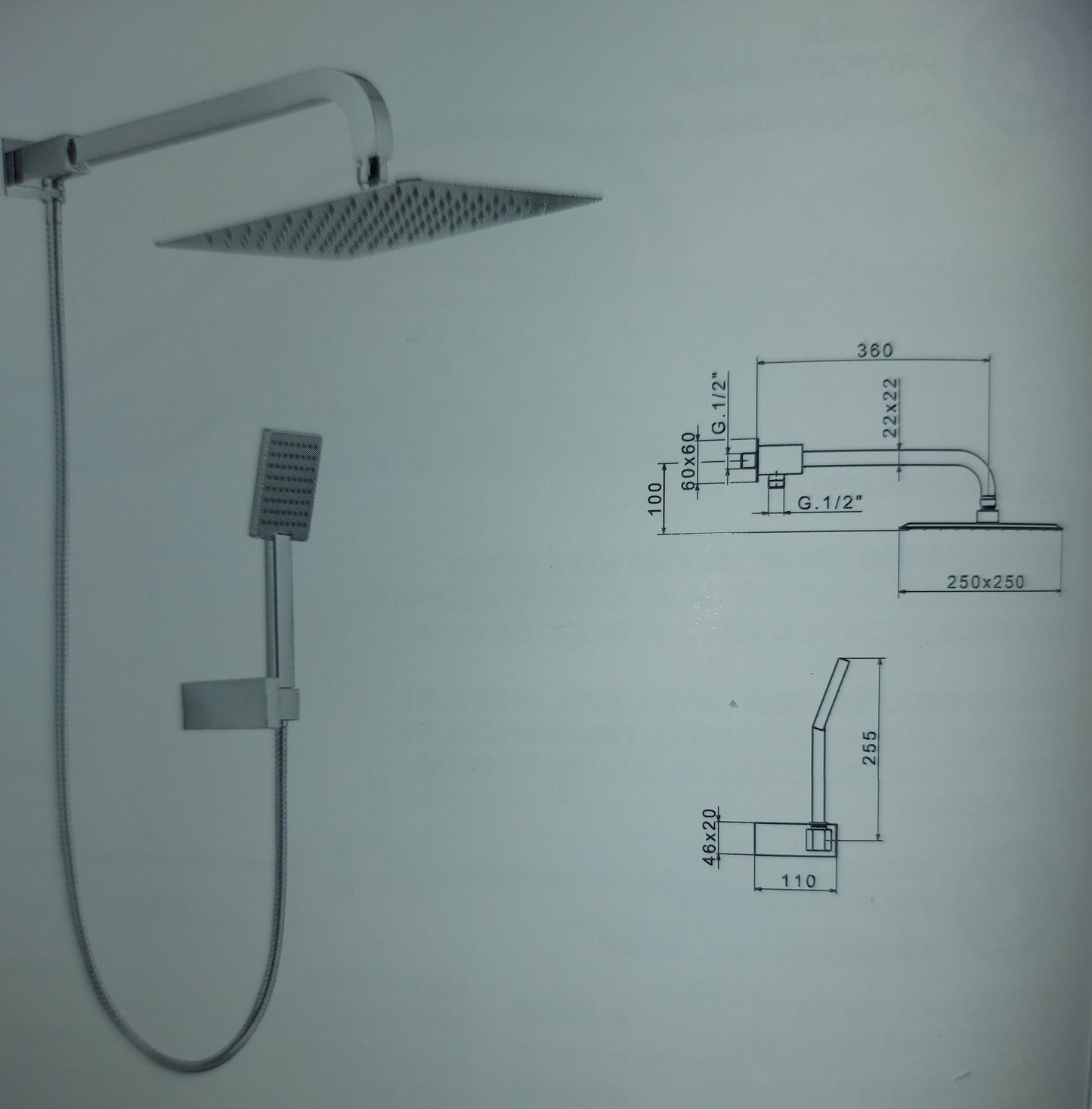 RACCORDO UNIVERSALE CON DEVIAZIONE BRACCIO DOCCIA LINK SOFFIONE 250X250 E DOCCETTA