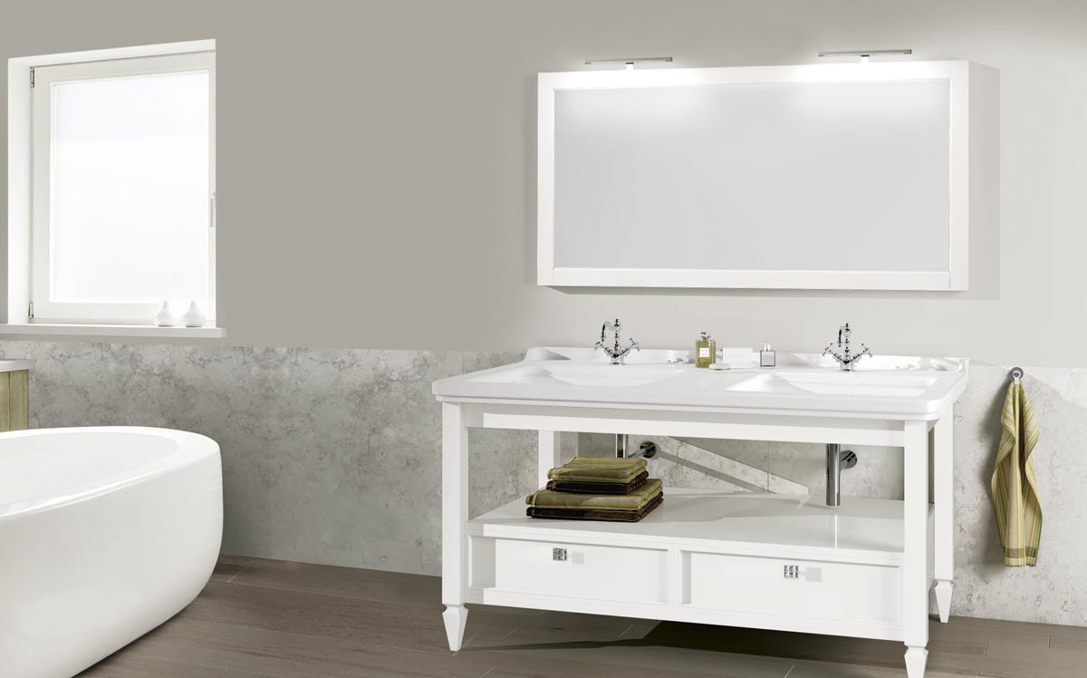 ARREDO BAGNO MOBILE DOPPIO LAVABO PROVENCE PRO150A1 CM 150 LACCATO BIANCO OPACO