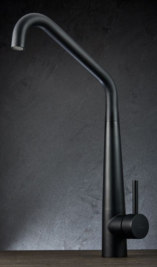 MISCELATORE LAVELLO CUCINA INOX 304 CANNA ALTA GIREVOLE MATT BLACK MADE IN ITALY