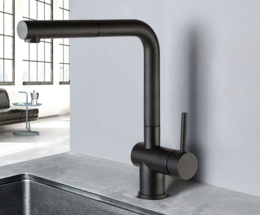 MISCELATORE LAVELLO CUCINA INOX 304 DOCCETTA ESTRAIBILE MATT BLACK MADE IN ITALY