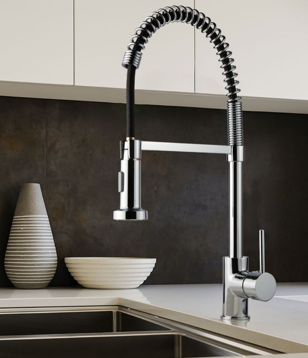 MISCELATORE LAVELLO CUCINA CON MOLLA E DOCCETTA ESTRAIBILE CROMATO MADE IN ITALY