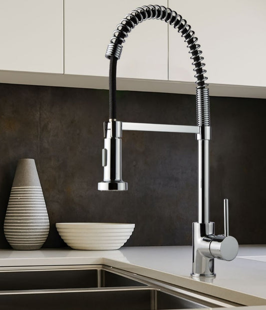 MISCELATORE LAVELLO CUCINA CON MOLLA E DOCCETTA ESTRAIBILE CROMATO MADE IN ITALY