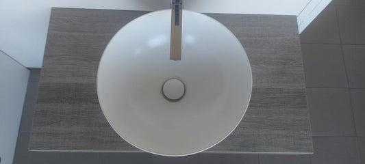 ARREDO BAGNO LAVABO BIANCO OPACO PIANO LEGNO TRANCE TORTORA CM.90