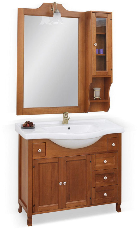 ARREDO BAGNO MOBILE CLASSICO FIRENZE 105 FRONTALE IN MASSELLO LEGNO FINITURA NOCE O CILIEGIO