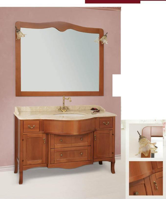 ARREDO BAGNO MOBILE CLASSICO TIVOLI CM.134 LEGNO MASSELLO FINITURA CILIEGIO