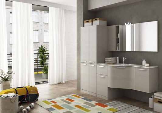 ARREDO BAGNO MOBILE CON PORTA LAVATRICE ASCIUGATRICE UL09 cm 206 TRANCHE ROVERE BIANCO