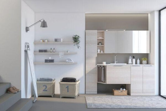 ARREDO BAGNO MOBILE CON PORTA LAVATRICE UL03 cm 199,5 TRANCHE ROVERE CHIARO