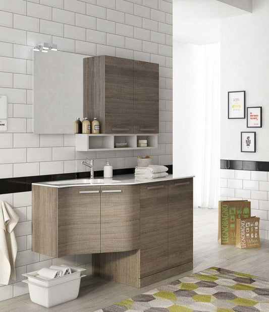 ARREDO BAGNO MOBILE CON PORTA LAVATRICE UL11 cm 131 TRANCHE ROVERE SCURO
