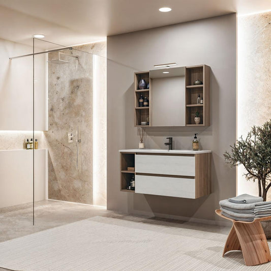 ARREDO BAGNO MOBILE CUBIK 03 cm 100 FINITURA OLMO TERRA -BIANCO LARIX