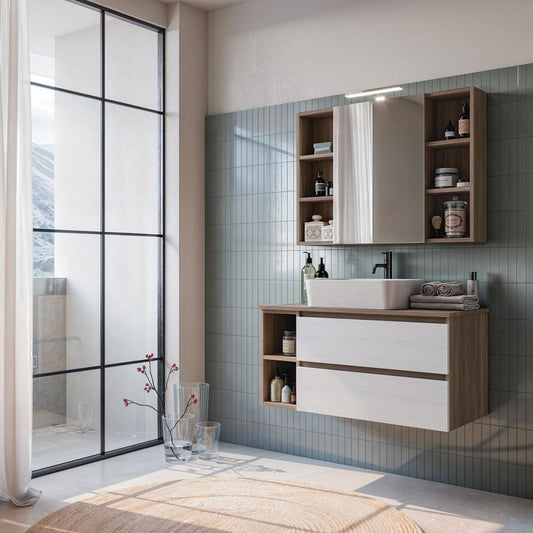 ARREDO BAGNO MOBILE CUBIK 08 cm 100 FINITURA OLMO TERRA - BIANCO LARIX