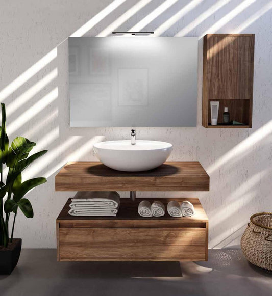 ARREDO BAGNO MOBILE DEEP105C1 FINITURA LEGNO K009 LAVABO APPOGGIO SPECCHIO E PENSILE