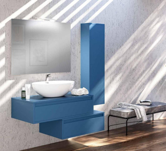 ARREDO BAGNO MOBILE DEEP90AL FINITURA LACCATO OPACO RAL5023 LAVABO APPOGGIO SPECCHIO E COLONNA
