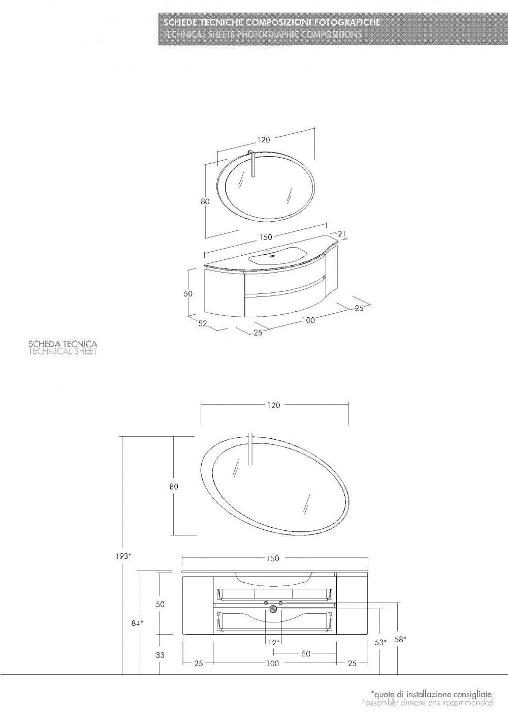 ARREDO BAGNO MOBILE FREEDOM CURVO FC03 cm 150 ROVERE TERRA